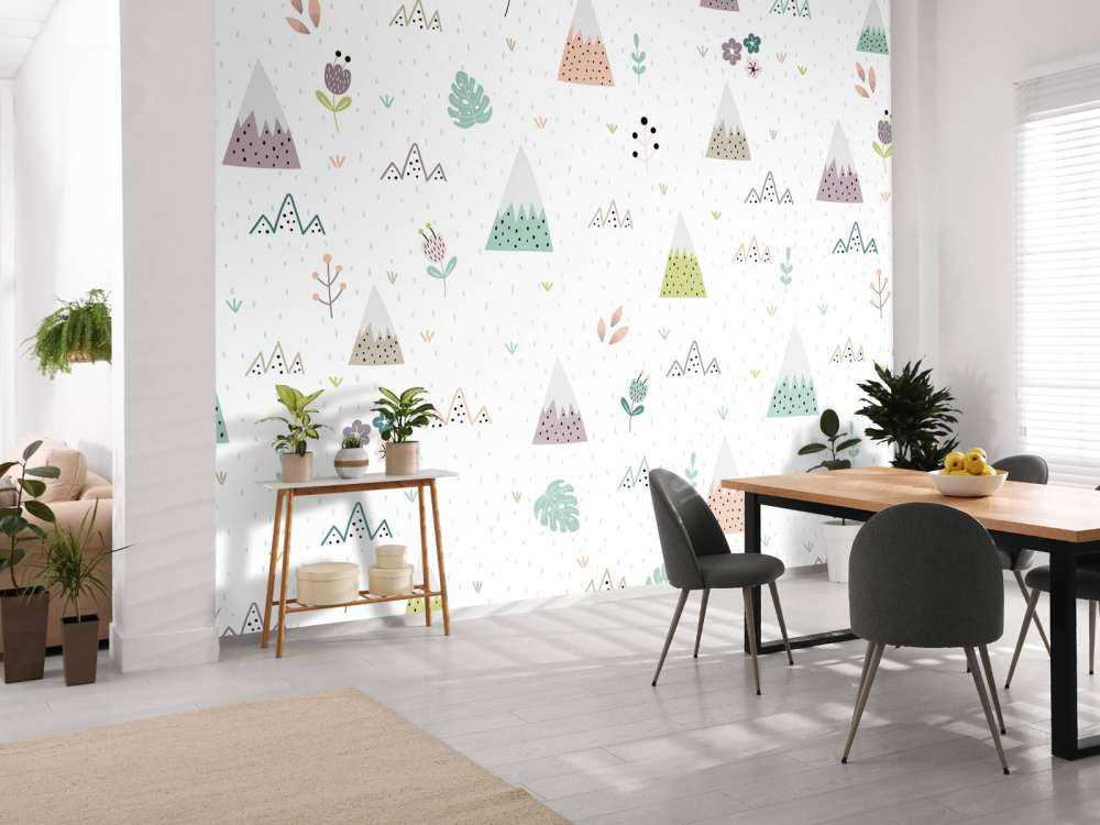 Berge, Pflanzen und Blumenmuster