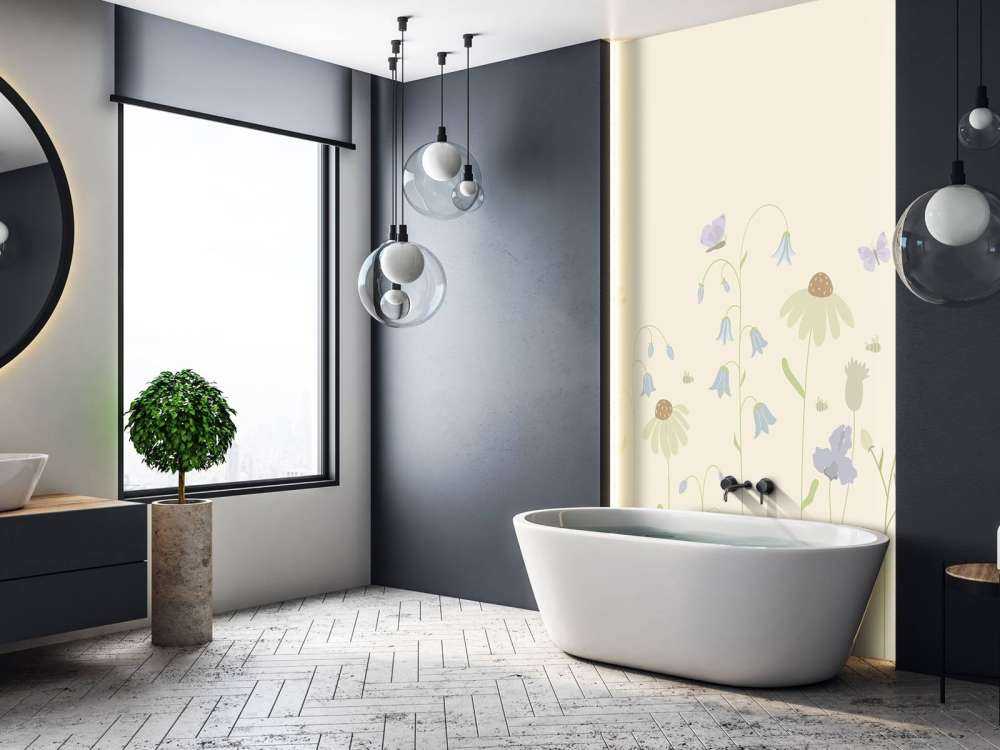 Blumenfeld hoch mit Schmetterlingen Sand, altrosa, grün und flieder