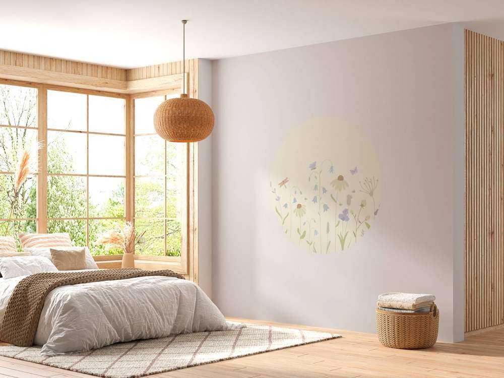 Blumenfeld hoch mit Schmetterlingen Sand, altrosa, grün und flieder