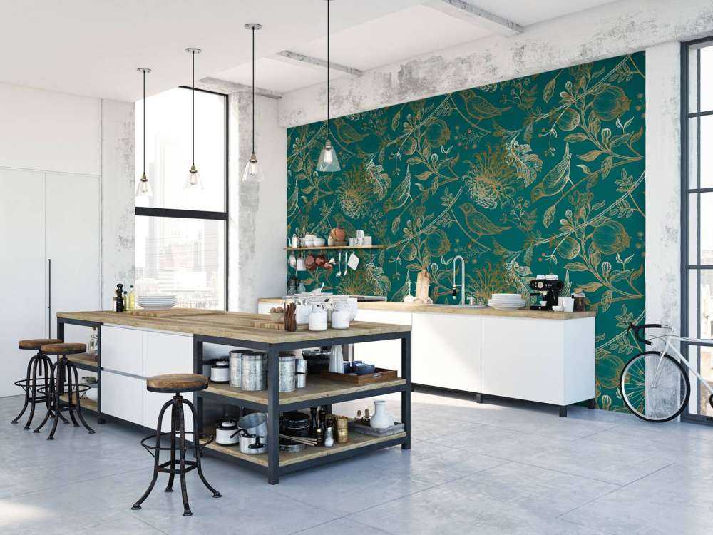 Chrysantheme und Vogelmuster