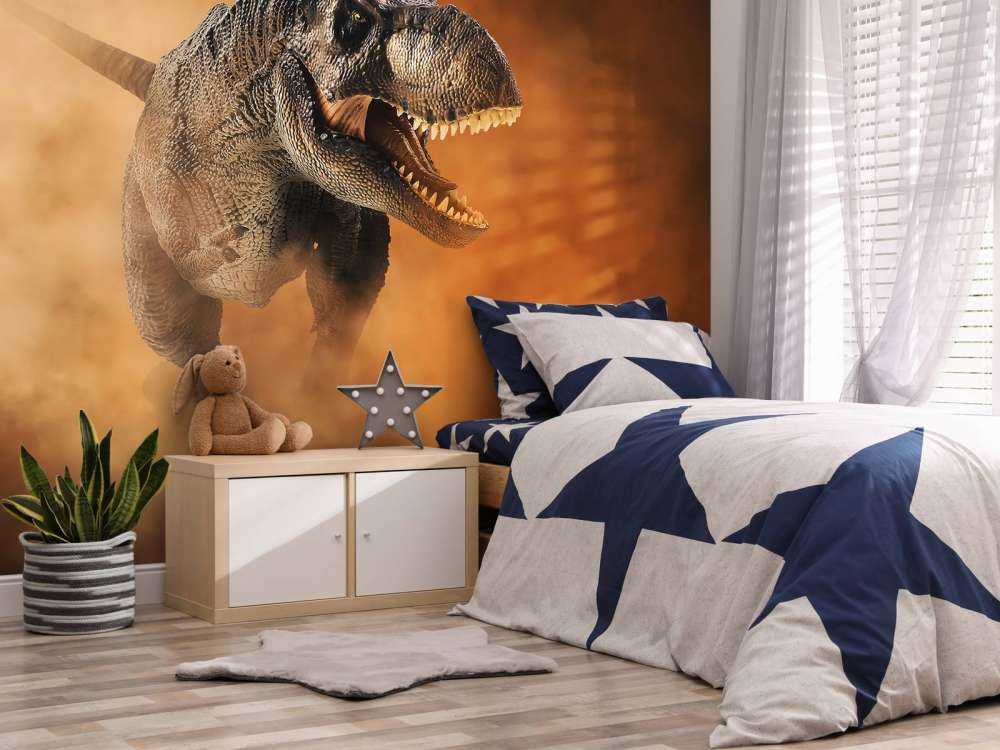 Tyrannosaurus läuft durch Rauch