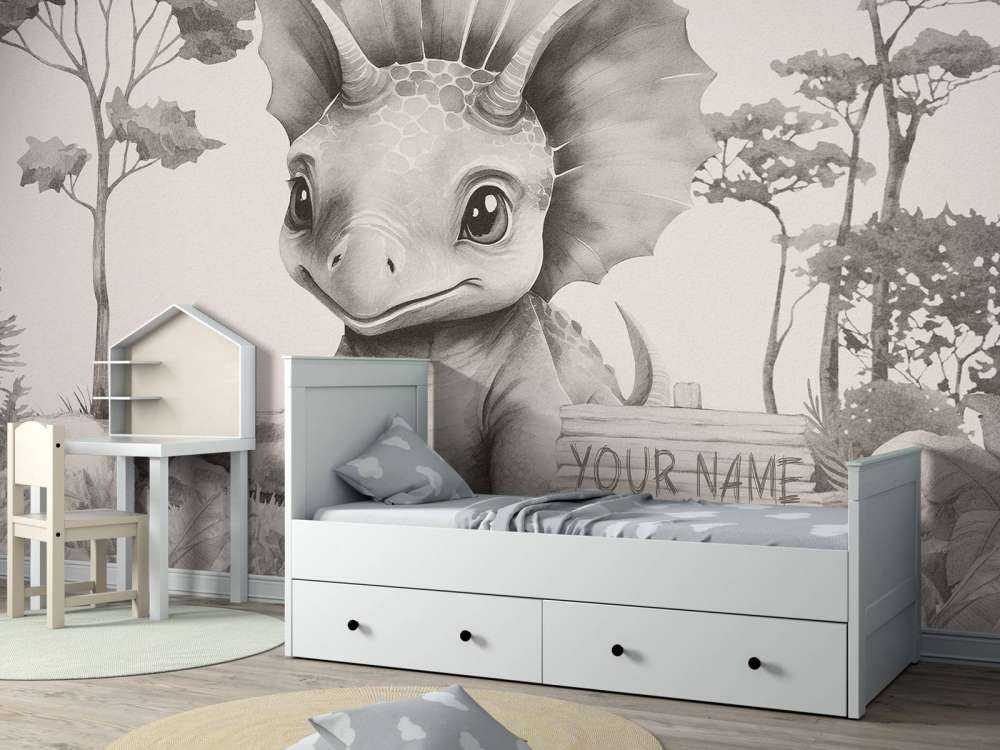 Baby-Triceratops im beigefarbenen Dschungel