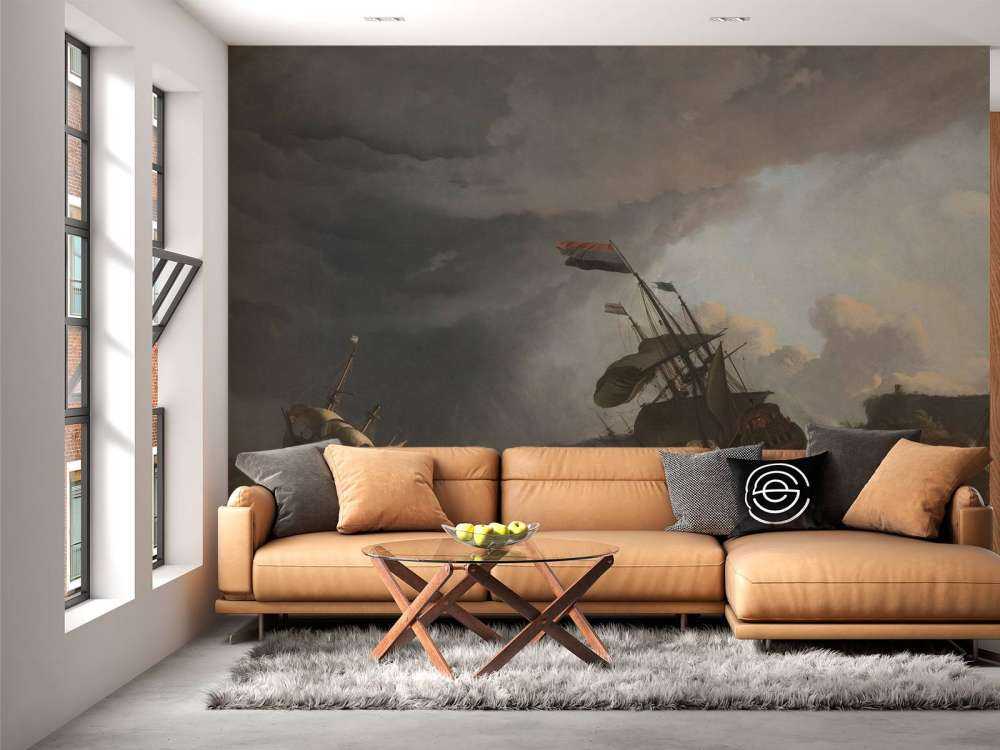 Kriegsschiffe während eines Sturms