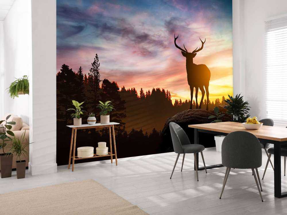 Hirsch mit Sonnenuntergang