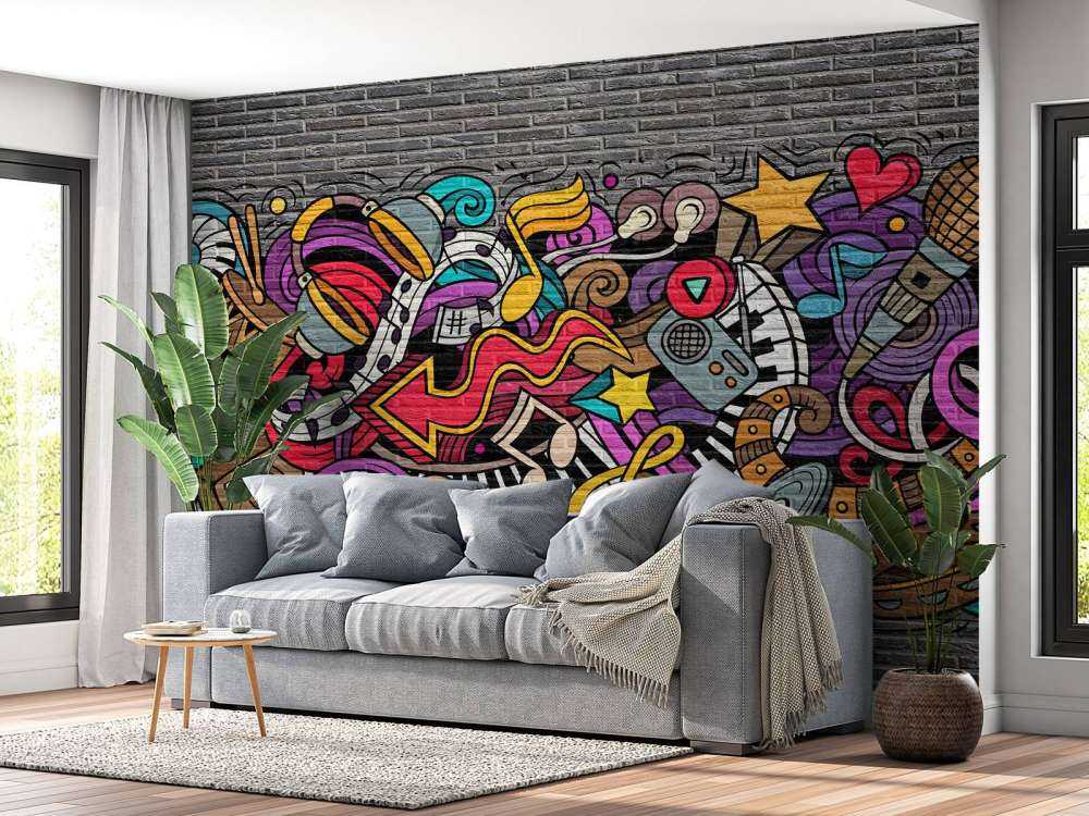 Musik-Graffiti auf Backstein