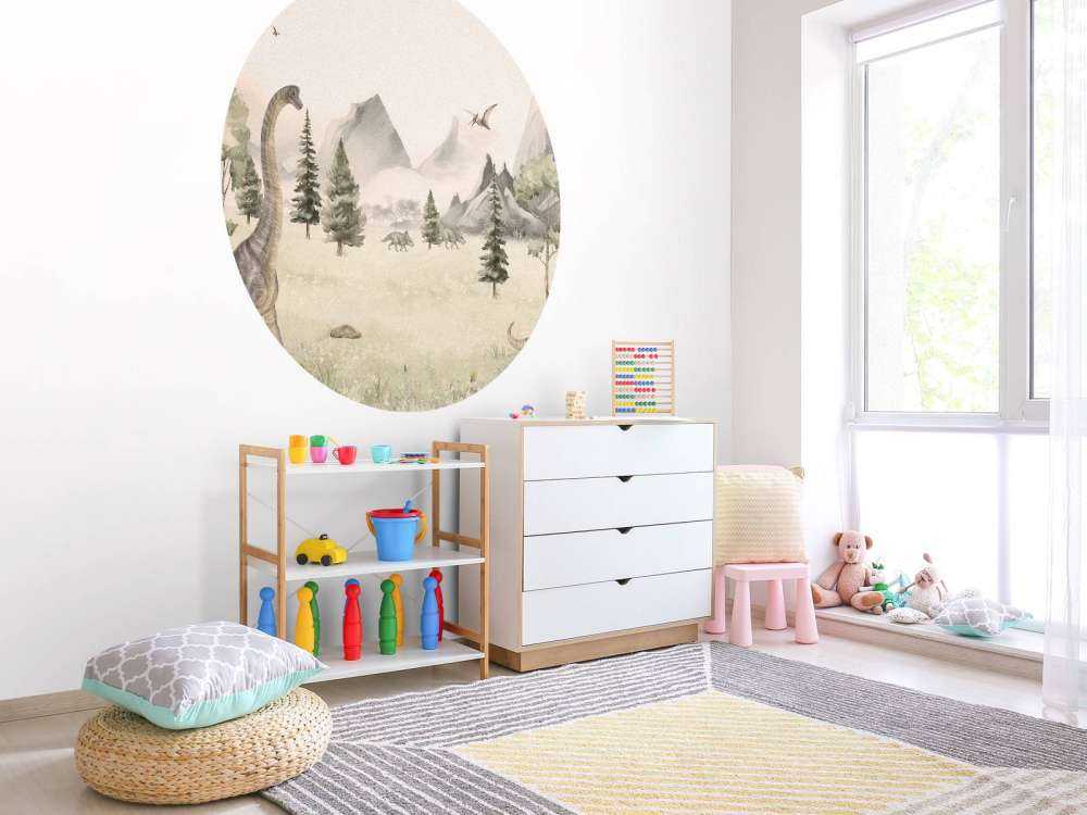 Landschaft mit Dinosauriern in beige
