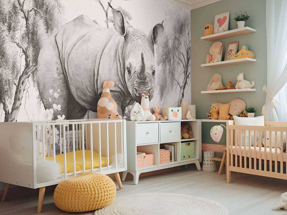 Baby Nashorn in der Savanne beige