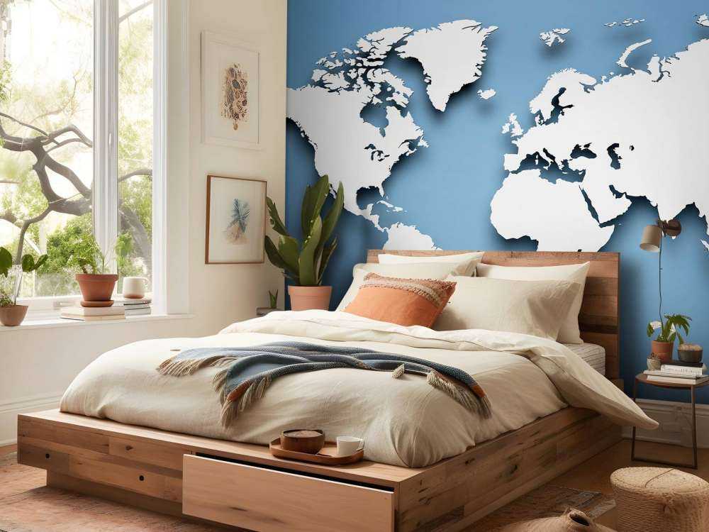 3D-Weltkarte blau