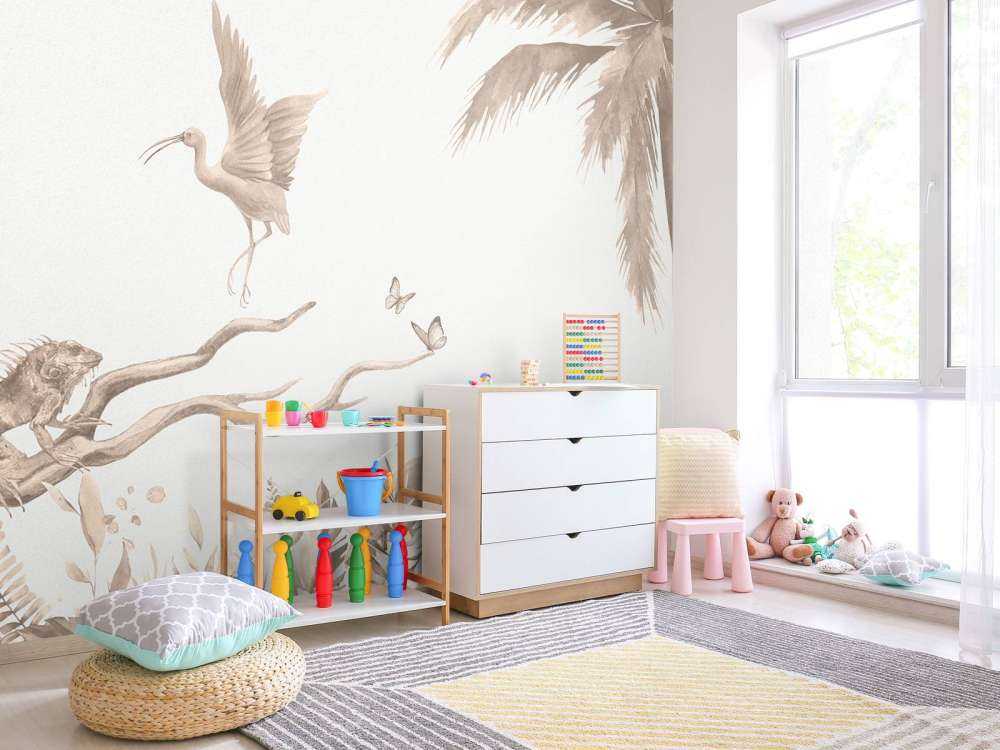 Zweig mit Dschungeltieren in Taupe