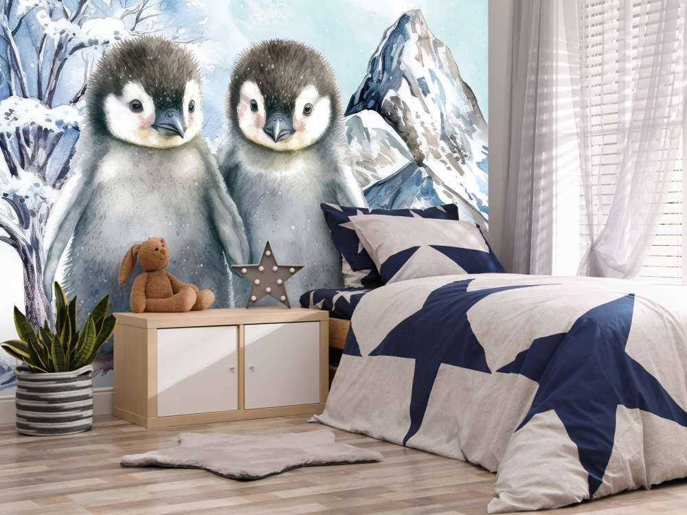 Schattige Pinguine im Winterlandschaft