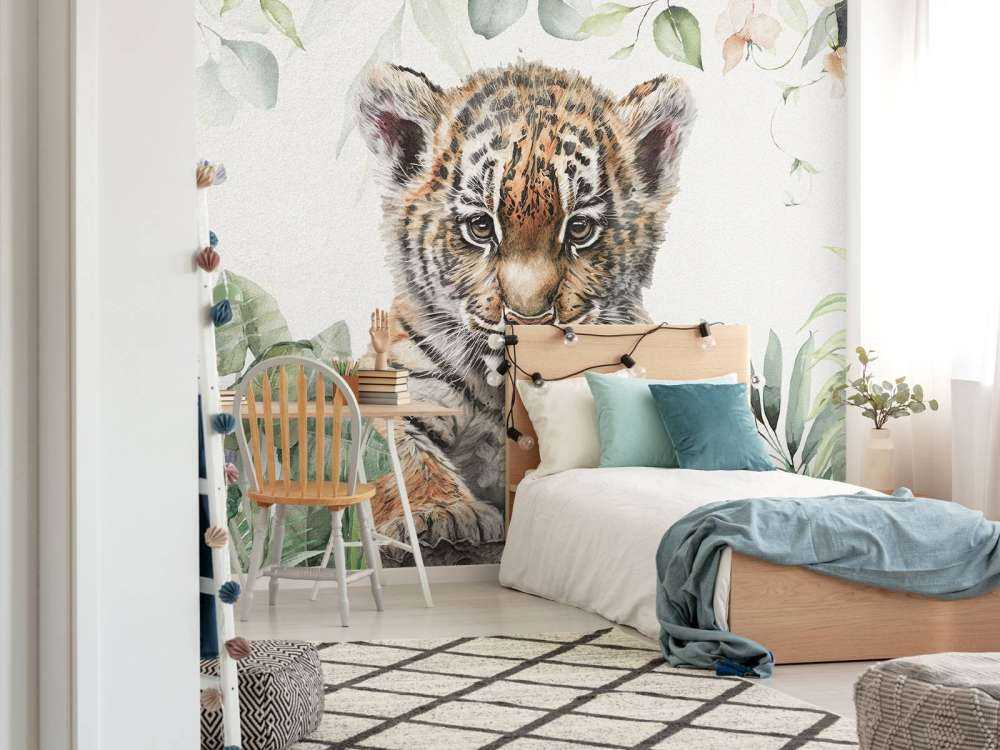 Niedlicher Tiger mit Pflanzen