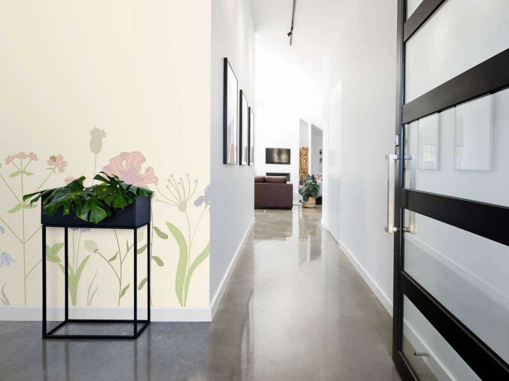 Blumenfeld beige, altrosa, grün und flieder