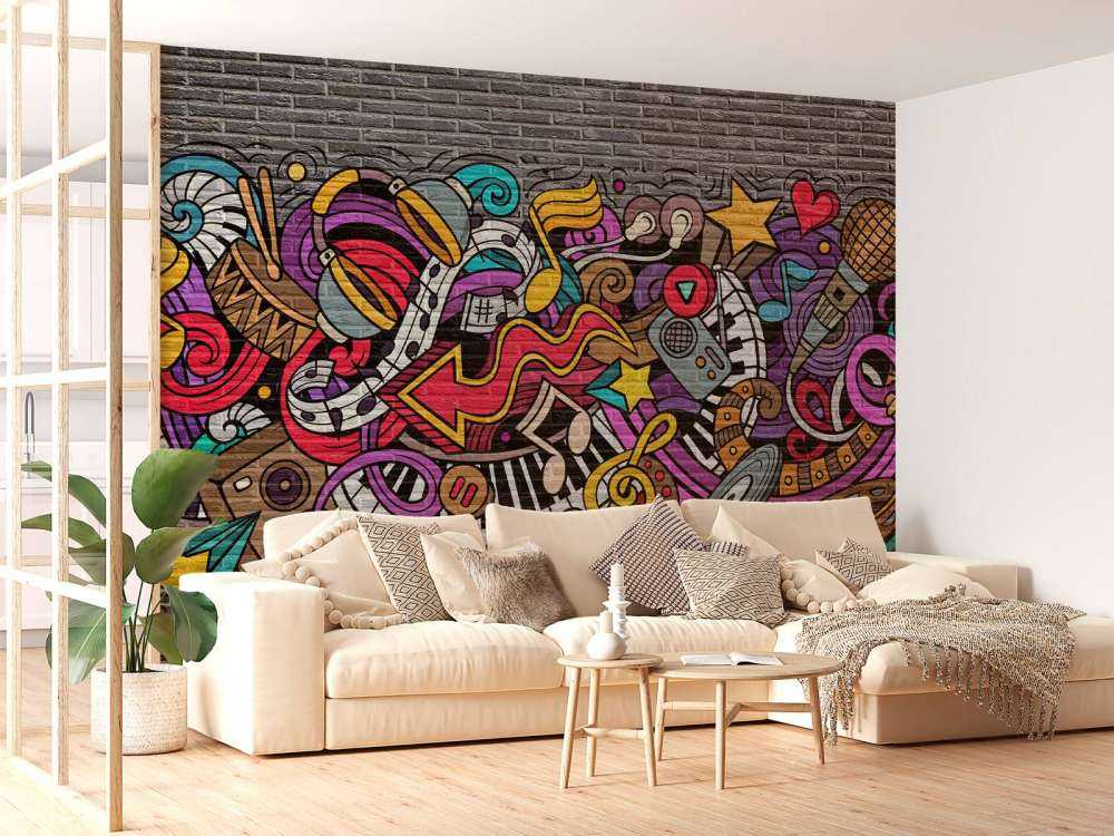 Musik-Graffiti auf Backstein