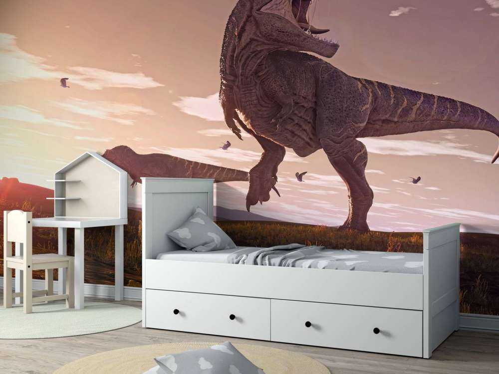 Zwei Tyrannosaurier auf einem Feld