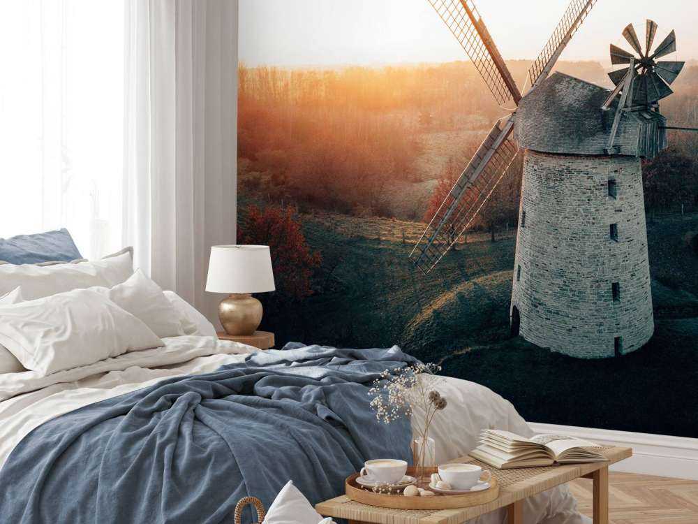Windmühle in schönem Licht bei Sonnenuntergang