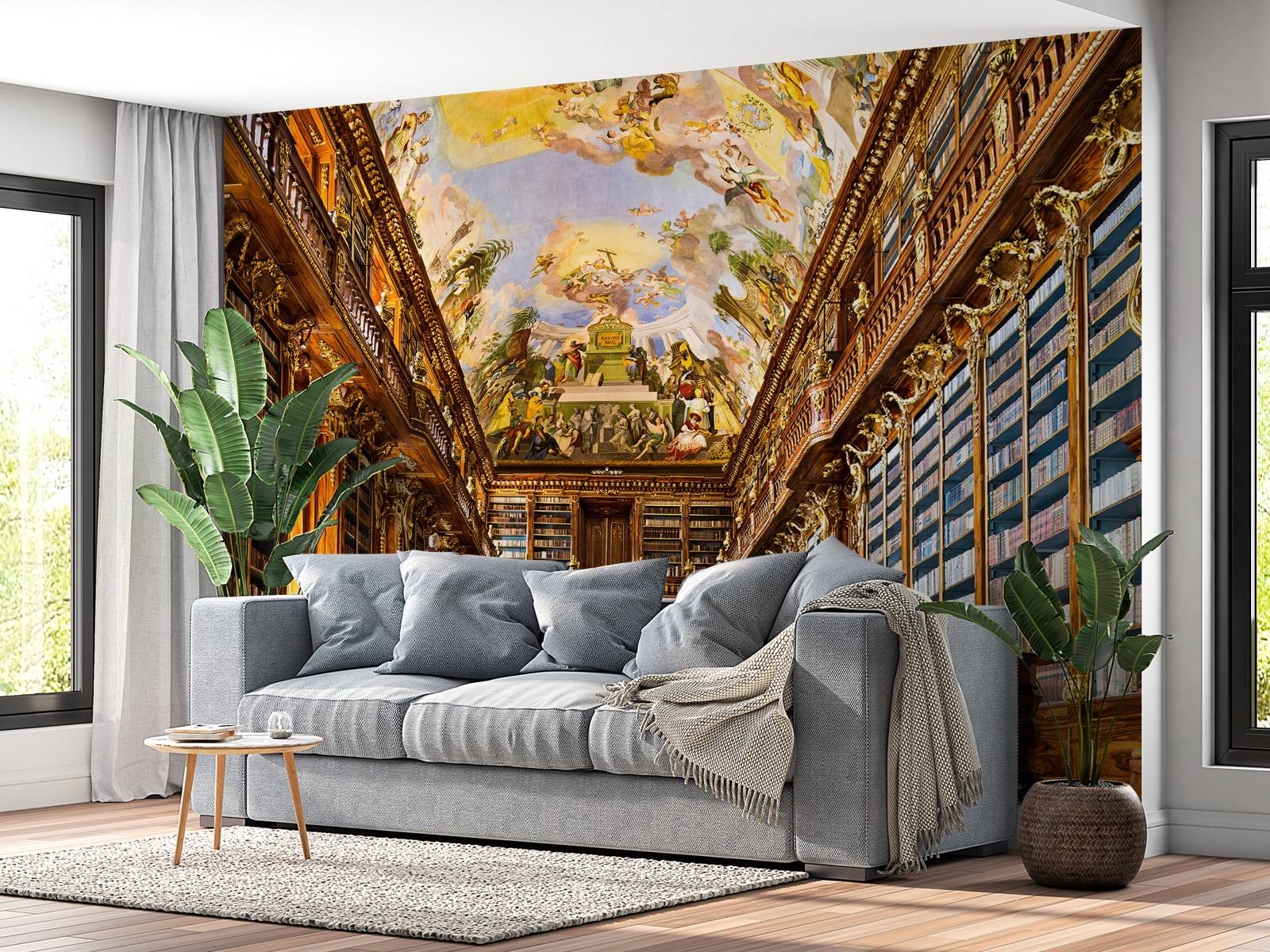 Historische Bibliothek in warmem Holz