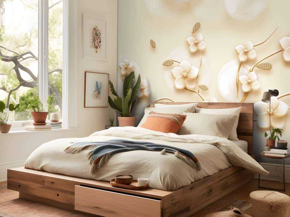 Goldener Zweig mit Blumen