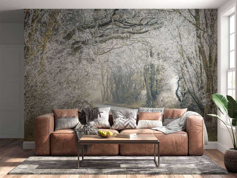 Gefrorene Straße durch den Wald