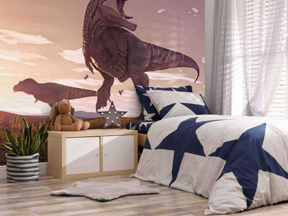 Zwei Tyrannosaurier auf einem Feld