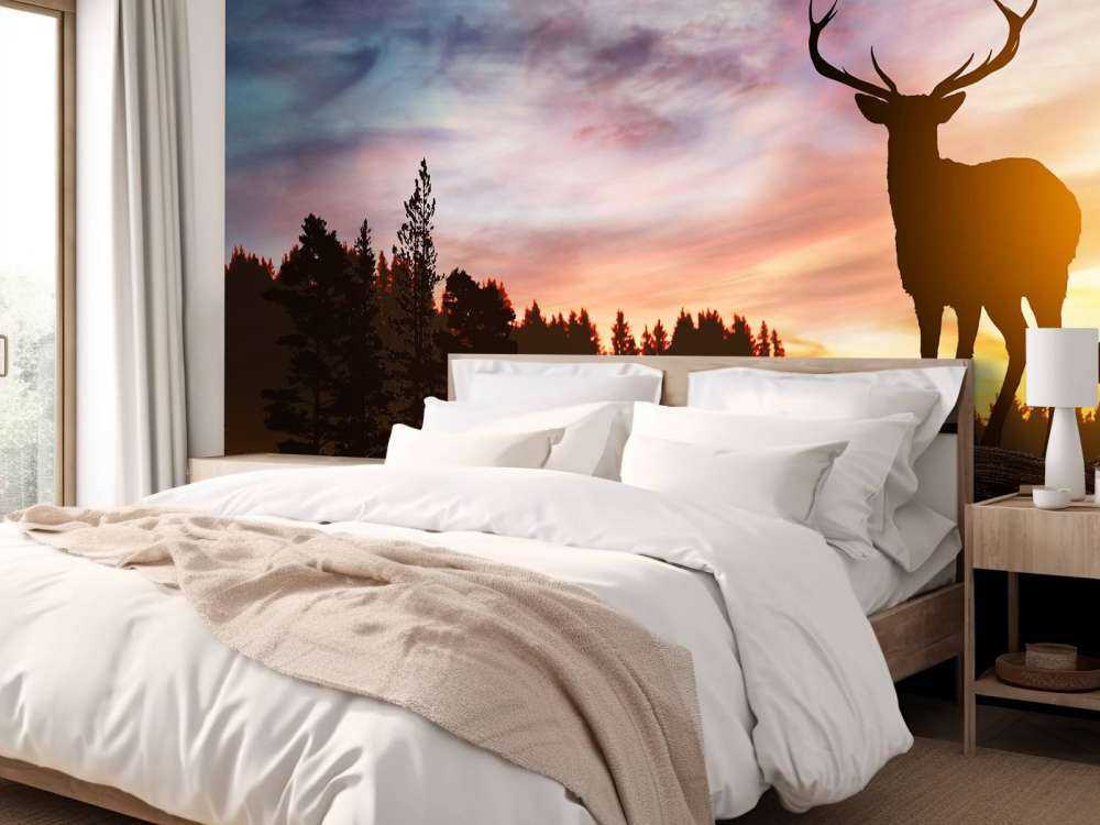 Hirsch mit Sonnenuntergang