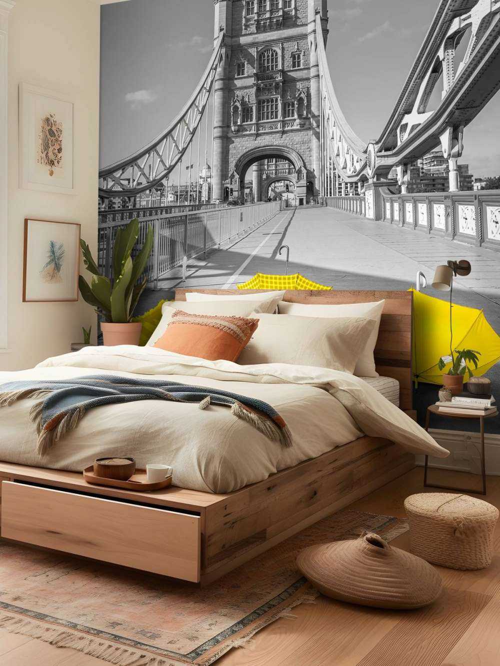 Gelbe Schirme auf der Tower Bridge