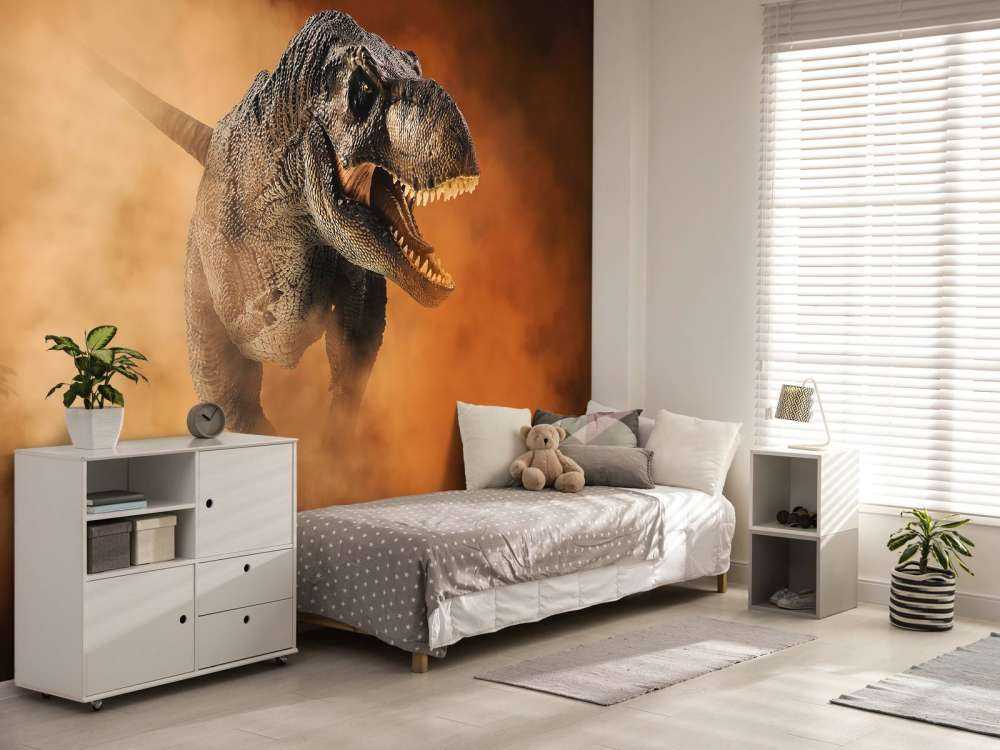 Tyrannosaurus läuft durch Rauch