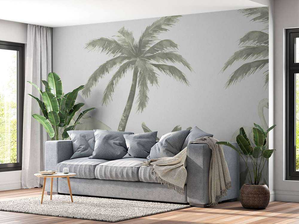 Affen und Flamingos in Grün