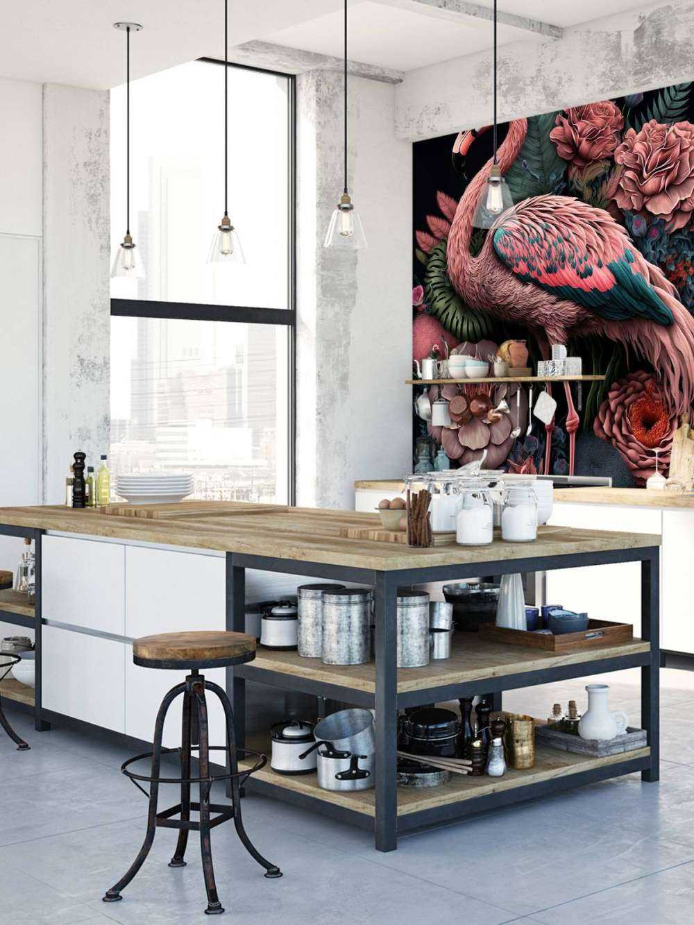 Flamingo Blumenpracht Nacht