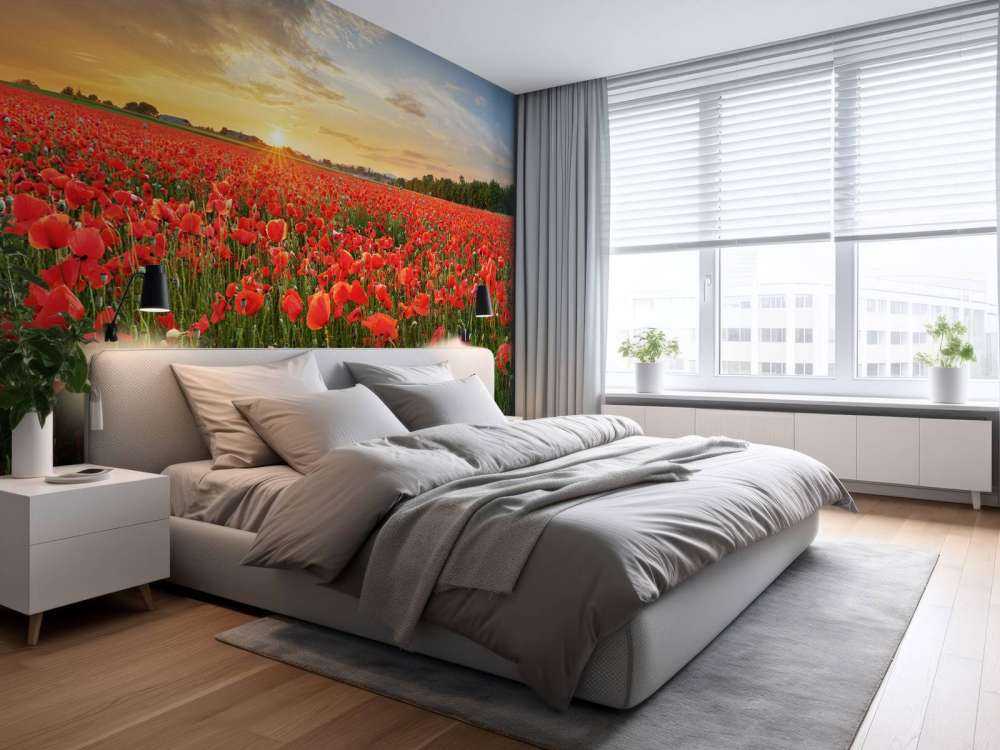 Sonnenuntergang mit Mohnblumen