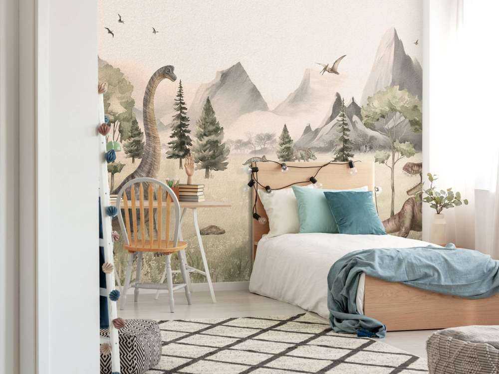 Landschaft mit Dinosauriern in beige
