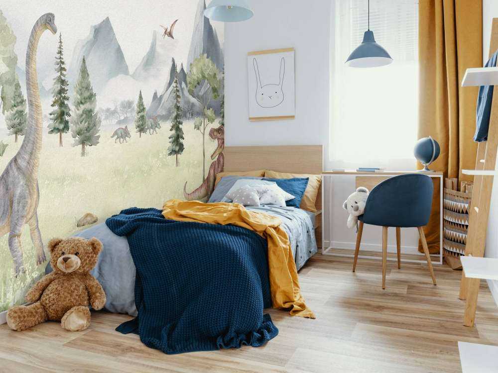 Landschaft mit Dinosauriern in Farbe