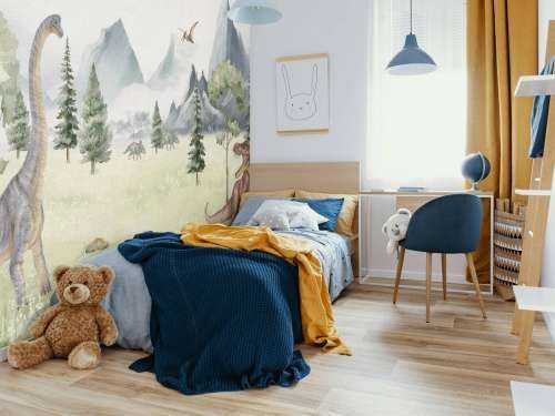 Landschaft mit Dinosauriern in Farbe