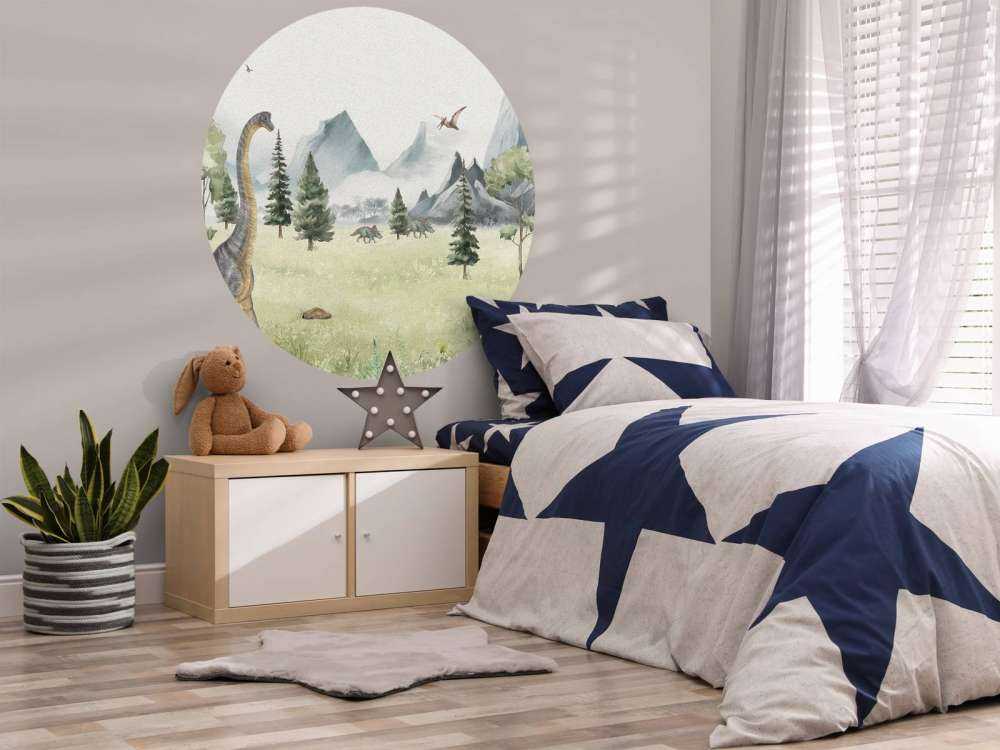 Landschaft mit Dinosauriern in Farbe