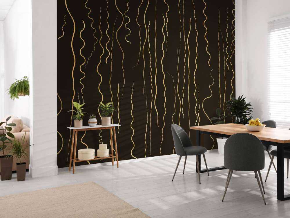 Organische Linien Gras gold auf Ebenholz schwarz