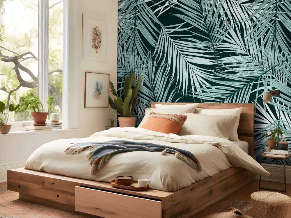 Tropische Blätter auf schwarzem Hintergrund