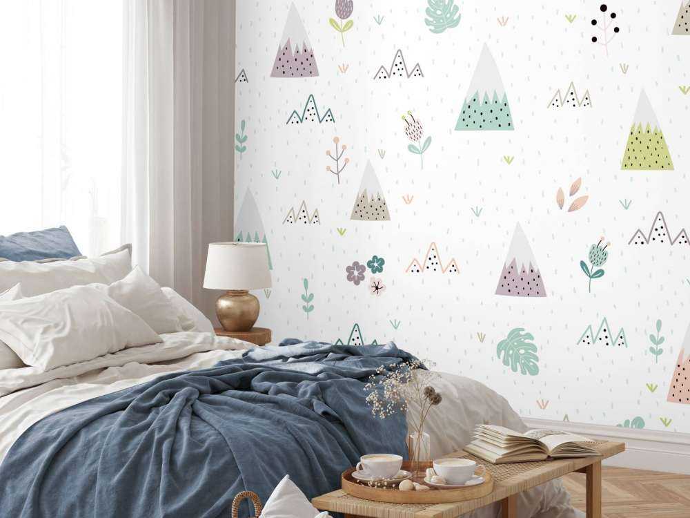 Berge, Pflanzen und Blumenmuster