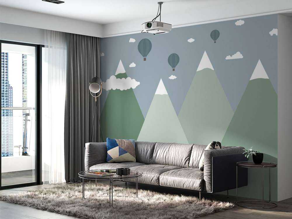 Berglandschaft mit Heissluftballons