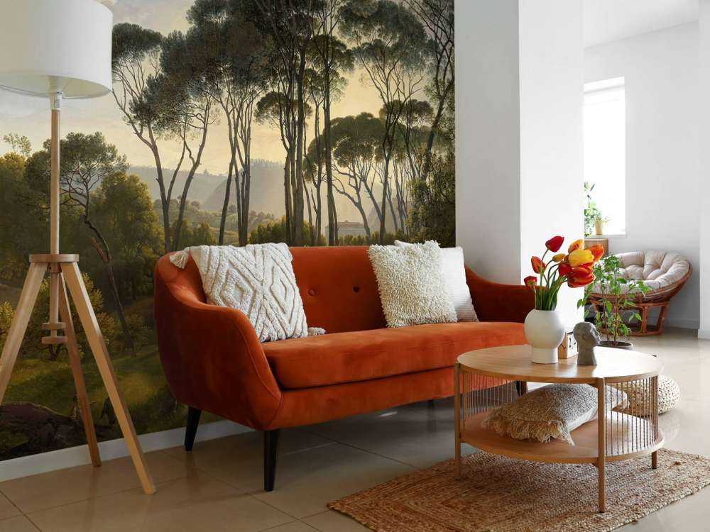 Italienische Landschaft mit Schirm Kiefern auf Fototapete