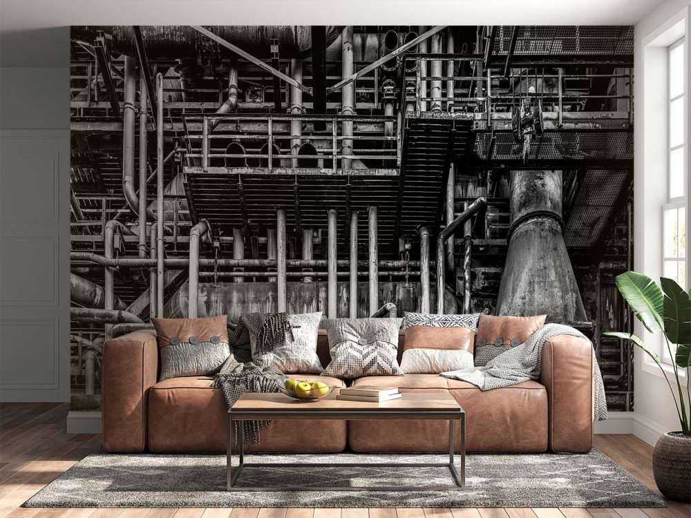 Altes Industriewerk in Schwarz-Weiß