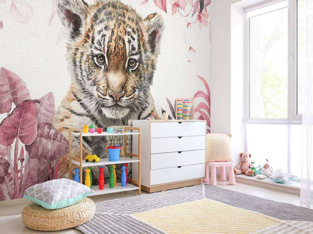 Niedlicher Tiger mit Pflanzen rosa