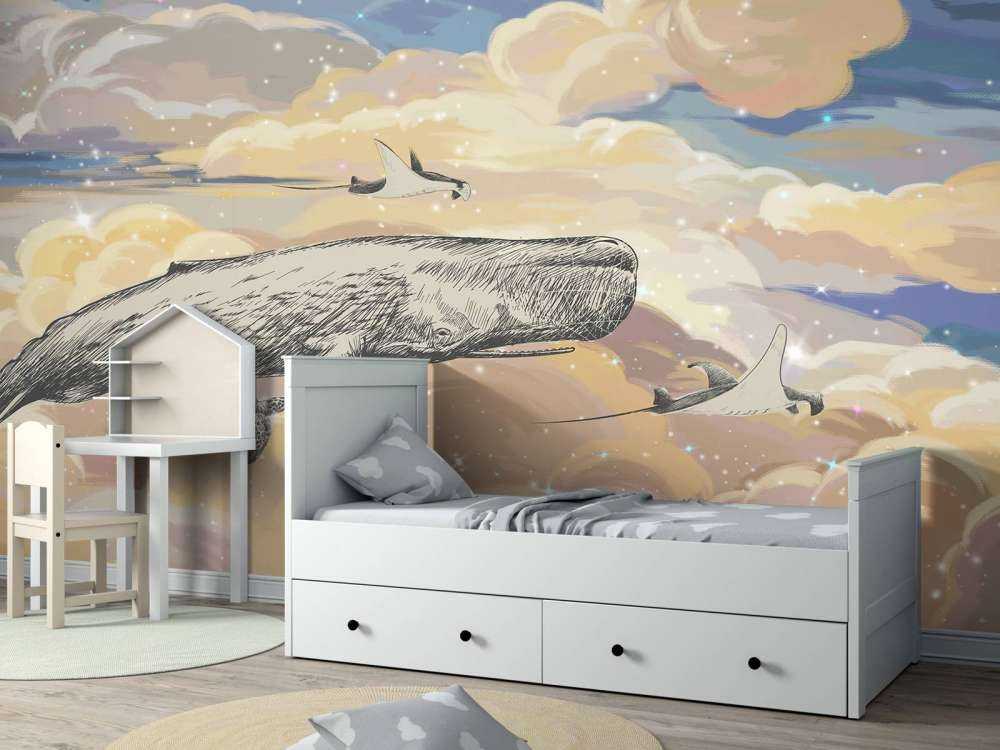 Walfisch schwimmt durch die Wolken