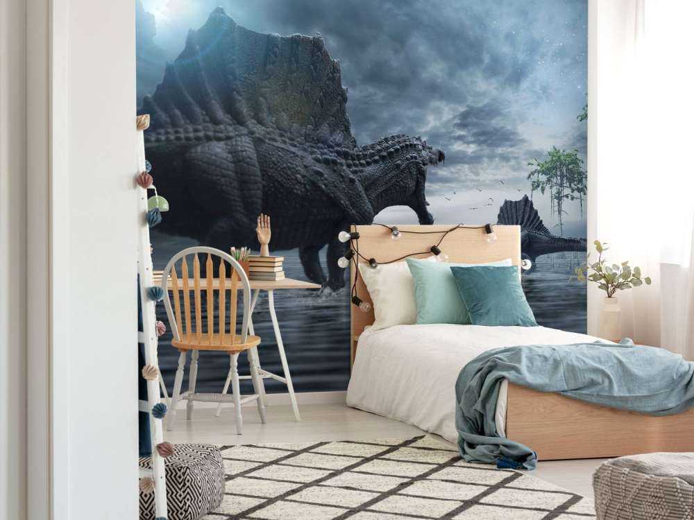 Spinosaurus-Gruppe in einem Jagdgebiet
