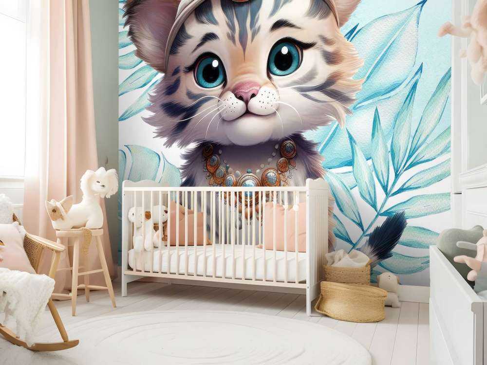 Babytiger und blaues Blatt