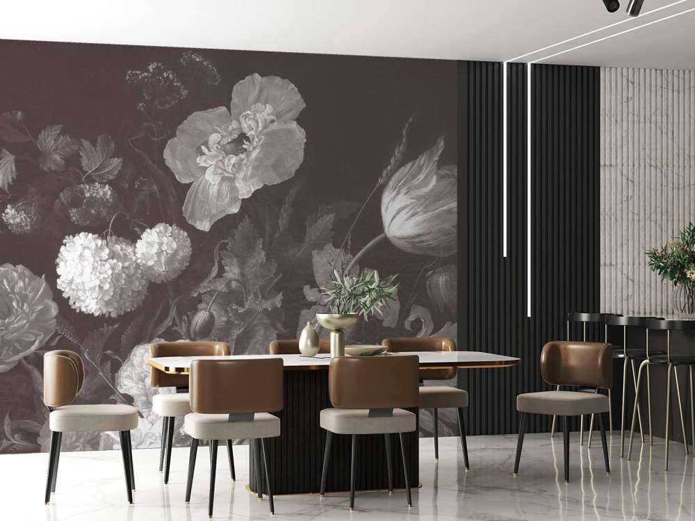 Barockblumen-Stillleben - dunkel sepia