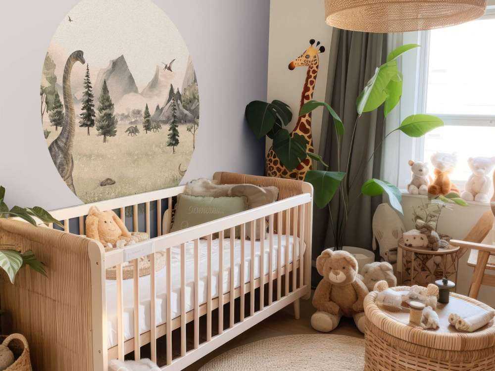 Landschaft mit Dinosauriern in beige