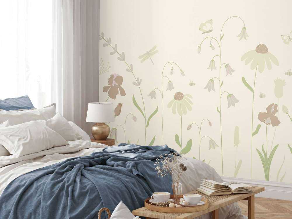 Blumenfeld hoch mit Schmetterlingen Sand mit altrosa