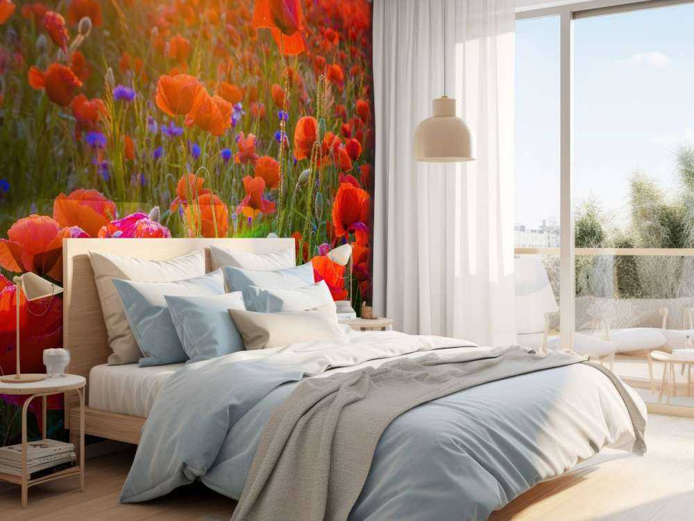 Mohnblumen mit aufgehender Sonne