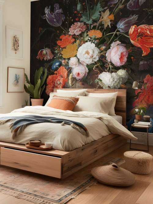 Stillleben mit Blumen und einer Uhr