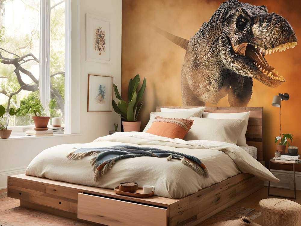 Tyrannosaurus läuft durch Rauch