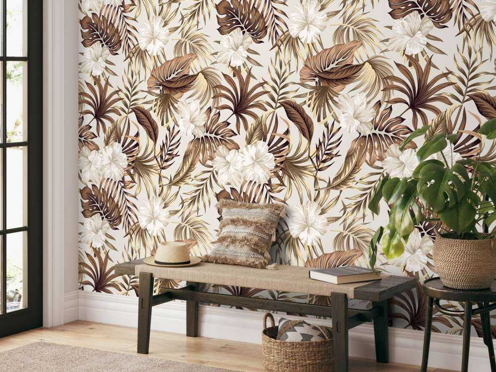 Tropische Blumen, beige